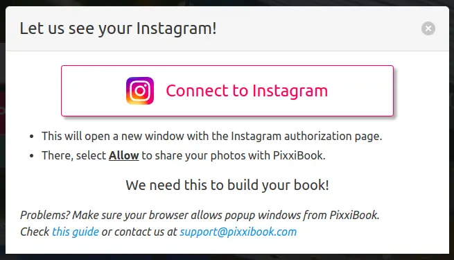 Authorization Required - click "Connect to Instagram" to proceed